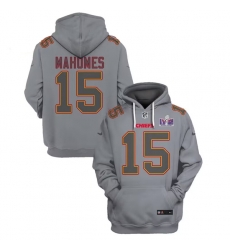 Men Kansas City Chiefs 15 Patrick Mahomes Gray Super Bowl LVIII Patch Pullover Hoodie