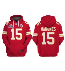 Men Kansas City Chiefs 15 Patrick Mahomes Red Super Bowl LVIII Patch Pullover Hoodie