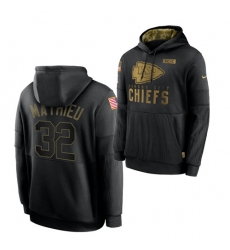 Men Kansas City Chiefs 32 Tyrann Mathieu 2020 Salute To Service Black Sideline Performance Pullover Hoodie