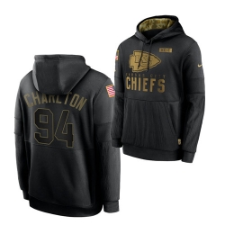 Men Kansas City Chiefs 94 Taco Charlton 2020 Salute To Service Black Sideline Performance Pullover HoodieMen Hoodie