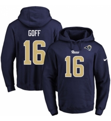 NFL Mens Nike Los Angeles Rams 16 Jared Goff Navy Blue Name Number Pullover Hoodie