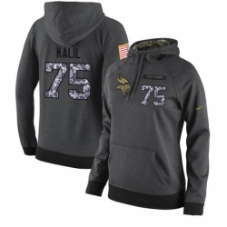 NFL Womens Nike Minnesota Vikings 75 Matt Kalil Stitched Black Anthracite Salute to Service Player Performance Hoodie