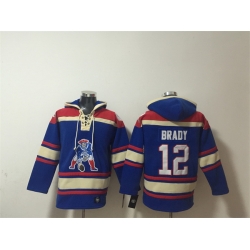 Men New England Patriots  12 Tom Brady Blue Ageless Must Have Lace Up Pullover Hoodie