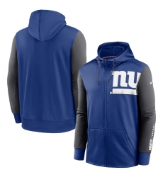 Men New York Giants Royal Charcoal Fan Gear Mascot Performance Full Zip Hoodie