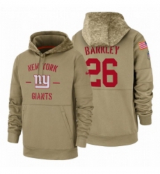 Mens New York Giants 26 Saquon Barkley 2019 Salute to Service Tan Sideline Therma Pullover Hoodie