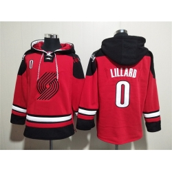 Men Portland Trail Blazers 0 Damian Lillard Red Lace Up Pullover Hoodie