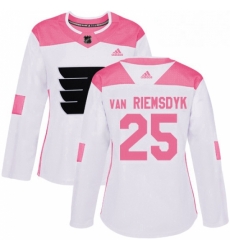 Womens Adidas Philadelphia Flyers 25 James Van Riemsdyk Authentic White Pink Fashion NHL Jersey 