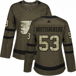 Womens Adidas Philadelphia Flyers 53 Shayne Gostisbehere Authentic Green Salute to Service NHL Jersey 