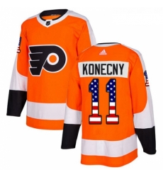 Youth Adidas Philadelphia Flyers 11 Travis Konecny Authentic Orange USA Flag Fashion NHL Jersey 