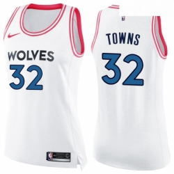 Womens Nike Minnesota Timberwolves 32 Karl Anthony Towns Swingman WhitePink Fashion NBA Jersey