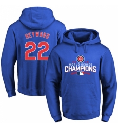 MLB Men Chicago Cubs 22 Jason Heyward Royal 2016 World Series Champions Walk Pullover Hoodie