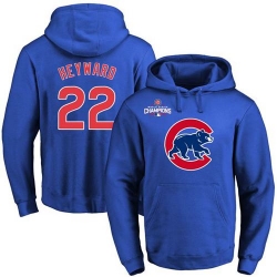 Men Chicago Cubs 22 Jason Heyward Blue 2016 World Series Champions Primary Logo Pullover MLB Hoodie