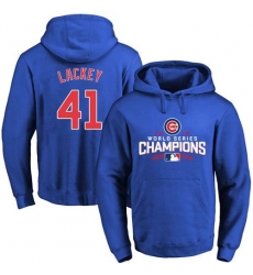 Men Chicago Cubs 41 John Lackey Blue 2016 World Series Champions Pullover MLB Hoodie