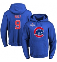 Men Chicago Cubs 9 Javier Baez Blue 2016 World Series Champions Primary Logo Pullover MLB Hoodie