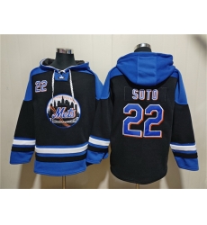 Men New York Mets 22 Juan Soto Black Blue Ageless Must Have Lace Up Pullover Hoodie