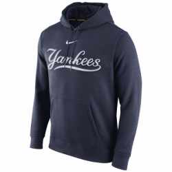 Men MLB New York Yankees Nike Club Pullover Hoodie Navy Blue