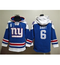 Men New York Giants 6 Jaxson Dart Blue Ageless Must Have Lace Up Pullover Hoodie Men New York Giants 6 Jaxson Dart Blue Ageless Must Have Lace Up Pullover Hoodie