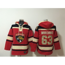 Men Florida Panthers 63 Brad Marchand Red Lace Up Pullover Hoodie