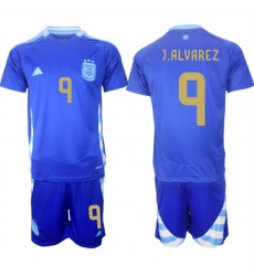 Men Argentina 9 J.ALVAREZ Blue 2024 25 Away SoccerJersey Suit