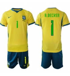 Youth Brazil 2026 FIFA World Cup Yellow Home Soccer Jersey A.BECKER #1 Green Youth Brazil 2026 FIFA World Cup Yellow Home Soccer Jersey A.BECKER #1 Green