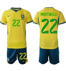 Youth Brazil 2026 FIFA World Cup Yellow Home Soccer Jersey MARTINELLI #22 Green Youth Brazil 2026 FIFA World Cup Yellow Home Soccer Jersey MARTINELLI #22 Green