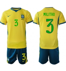 Youth Brazil 2026 FIFA World Cup Yellow Home Soccer Jersey MILITAO #3 Youth Brazil 2026 FIFA World Cup Yellow Home Soccer Jersey MILITAO #3