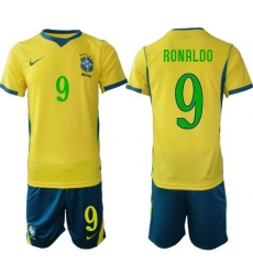Youth Brazil 2026 FIFA World Cup Yellow Home Soccer Jersey RONALDO #9 Green Youth Brazil 2026 FIFA World Cup Yellow Home Soccer Jersey RONALDO #9 Green