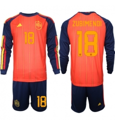 Spain 2026 FIFA World Cup Soccer Jersey Red LONG #18 ZUBIMENDI Spain 2026 FIFA World Cup Soccer Jersey Red LONG #18 ZUBIMENDI