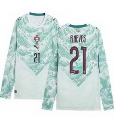 Men 21 Portugal Replica Ruben Neves Long Sleeve Away Jersey   2