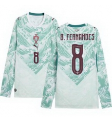 Men 8 Portugal Replica Bruno Fernandes Long Sleeve Away Jersey   2