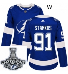 Women Adidas Tampa Bay Lightning 91 Steven Stamkos Authentic Royal Blue Home NHL Stitched 2021 Stanley Cup Champions Patch Jersey