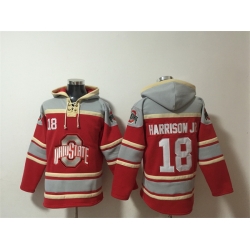 Men Ohio State Buckeyes 18 Marvin Harrison JR  Red GreyAgeless Must Have Lace Up Pullover Hoodie