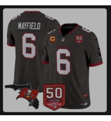 Tampa Bay Buccaneers, 6 Baker Mayfield, Pewter Alternate FUSE 50th Season 26 4 Star C Patch Vapor Limited Stitched Football Jersey