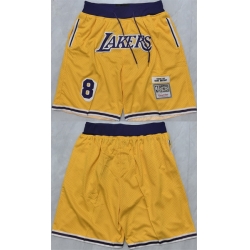 Men Los Angeles Lakers 8 Kobe Bryant Yellow 2025 Shorts   Men Los Angeles Lakers 8 Kobe Bryant Yellow 2025 Shorts
