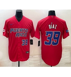 Men's Puerto Rico Baseball #39 Edwin Diaz Number 2023 Red World Baseball Classic Stitched Jersey