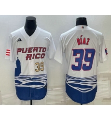 Mens Puerto Rico Baseball #39 Edwin Diaz Number 2023 White World Baseball Classic Stitched Jersey