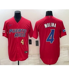 Mens Puerto Rico Baseball #4 Yadier Molina Number 2023 Red World Baseball Classic Stitched Jersey