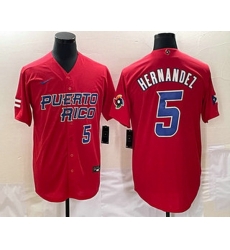 Mens Puerto Rico Baseball #5 Enrique Hernandez Number 2023 Red World Classic Stitched Jersey