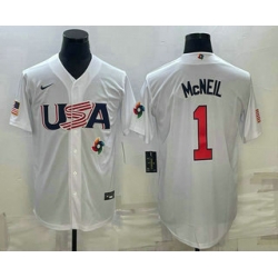 Men USA Baseball #1 Jeff McNeil 2023 White World Classic Stitched Jerseys