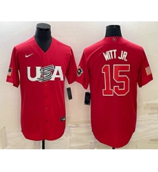 Men USA Baseball #15 Bobby Witt Jr 2023 Red World Baseball Classic Stitched Jersey