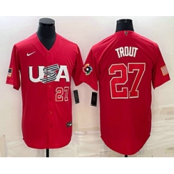 Men USA Baseball #27 Mike Trout Number 2023 Red World Classic Stitched Jersey1