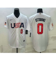 Mens USA Baseball #0 Adam Ottavino Number 2023 White World Baseball Classic Stitched Jersey