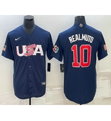 Men's USA Baseball #10 JT Realmuto 2023 Navy World Baseball Classic Stitched Jersey