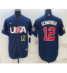 Men's USA Baseball #12 Kyle Schwarber Number 2023 Navy World Baseball Classic Stitched Jersey