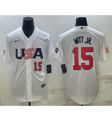 Mens USA Baseball #15 Bobby Witt Jr Number 2023 White World Baseball Classic Replica Stitched Jersey