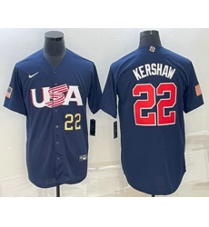 Mens USA Baseball #22 Clayton Kershaw Number 2023 Navy World Baseball Classic Stitched Jersey