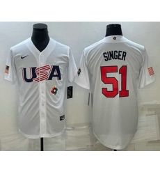 Men's USA Baseball #51 Brady Singer 2023 White World Baseball Classic Stitched Jersey