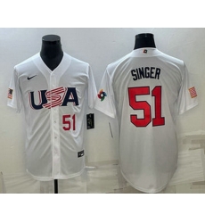 Mens USA Baseball #51 Brady Singer Number 2023 White World Baseball Classic Stitched Jersey