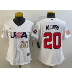 Women's USA Baseball #20 Pete Alonso Number 2023 White World Classic Stitched Jerseys