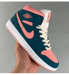 Women Air Jordan 1 Green Pink Shoes